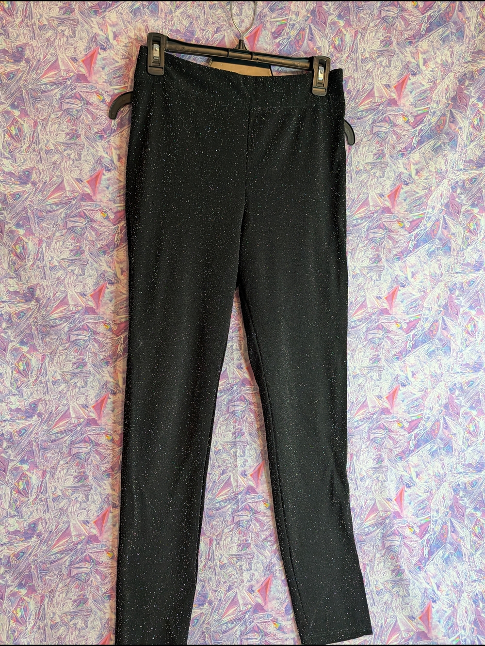 Sage Black Sparkle Glitter Trouser Leggings Slim Fit With Side Zipper Size M